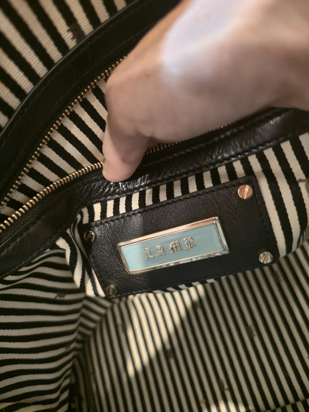 Authentic L.A.M.B. Black & Cream Animal Print Dome Satchel